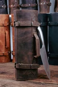 saraci leather craft Deri Şef Bıçak Çantası, Şef Bıçak Seti Çantası , Aşçı Çantası Kahverengi - 1