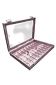 Yeni Cam Kapaklı İmera Deri Kumaş Pembe Renk 34 cm / 24 cm Tırnaklı Yüzük Tablası - 1