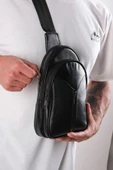 saraci leather craft Erkek Çapraz Askılı Hakiki Deri Omuz Çantası Siyah,Body Bag - 1