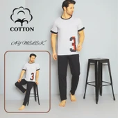 AYMELEK Erkek Pamuklu Pijama Takımı Cotton Gömlek ve Pijama Seti - 1