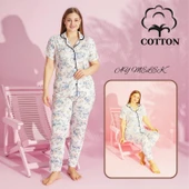 AYMELEK Kadın Pijama Takımı Pamuklu Geniş Beden Gömlek ve Pijama Seti (Battal Boy) - 1