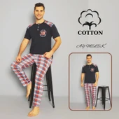 AYMELEK Erkek Pamuklu Pijama Takımı Cotton Gömlek ve Pijama Seti - 1