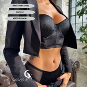 AYMELEK Eros Kadife Doku Simli Destekli Bustiyer Takım B-Cap Özel Tasarım Büstiyer - 2
