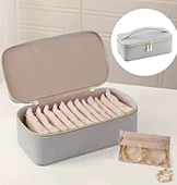 KM-12 Gök Mavisi Renk Takı ve Altın Mücevher Kutusu Taşınabilir  Fermuarlı Kapalı Takı Saklama Kutusu + 12 Adet Kese thumbnail 1