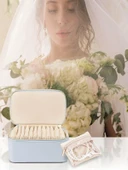 KM-12 Gök Mavisi Renk Takı ve Altın Mücevher Kutusu Taşınabilir  Fermuarlı Kapalı Takı Saklama Kutusu + 12 Adet Kese thumbnail 4