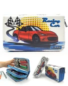 Kalem Kutusu Araba Cars Kawai Organizer Kalemkutu Vegan Deri Üç Bölmeli Kalemlik - Mavi thumbnail 1