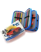 Kalem Kutusu Araba Cars Kawai Organizer Kalemkutu Vegan Deri Üç Bölmeli Kalemlik - Mavi thumbnail 2