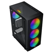 GameBooster CASTLE A651B 600W APFC USB 3.0 Mesh 4*Rainbow Fanlı Mid-T ATX Gaming Siyah Kasa thumbnail 3