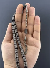 1000 AYAR İŞLEMELİ KAMİL PUĞ  ATEŞ KEHRİBAR 925 AYAR PÜSKÜL KESME KESİM 8X11,75mm - 3
