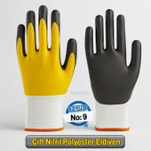 Çift Nitril Polyester Double Nitril İş Güvenlik İnşaat Eldiveni (Sarı-Siyah) No:9 L Beden thumbnail 2