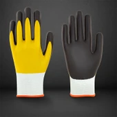 Çift Nitril (Sarı-Siyah) No: 10 L Beden Polyester Double Nitril İş Güvenlik İnşaat Eldiveni thumbnail 3
