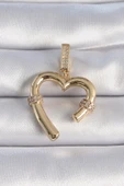 Pirinç Gold Renk Zirkon Taş Detaylı Kalp Figür Ajda Charm thumbnail 1