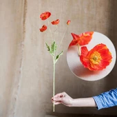 Yapay Çiçek Gelincik Çiçeği Kırmızı Renk 3 Çiçek 1 Tomurcuk 59Cm thumbnail 2