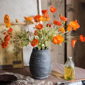 Yapay Çiçek Gelincik Çiçeği Turuncu Renk 3 Çiçek 1 Tomurcuk 59Cm thumbnail 5