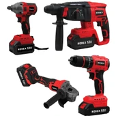 Rodex 4'lü Makine Seti 20V 3x4.0Ah Li-Ion D.Matkap 45Nm D.Somun Sıkma 300Nm Kırıcı Delici 2.5J Avuç Taşlama 125Mm Aksesu - 1