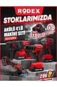 Rodex 4'lü Makine Seti 20V 3x4.0Ah Li-Ion D.Matkap 45Nm D.Somun Sıkma 300Nm Kırıcı Delici 2.5J Avuç Taşlama 125Mm Aksesu - 2