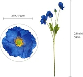 Yapay Çiçek Gelincik Çiçeği Mavi Koyu Renk 3 Çiçek 1 Tomurcuk 59Cm thumbnail 2