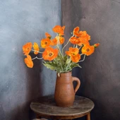 Yapay Çiçek Gelincik Çiçeği Turuncu Renk 3 Çiçek 1 Tomurcuk 59Cm thumbnail 8