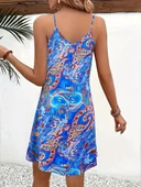 Lucky Life Kadın Ip Askılı V Yakalı Desenli Kısa Süprem Mini Elbise thumbnail 1