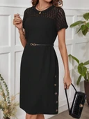 Lucky Life Kadın Kısa Kollu Bisiklet Yaka Dantel Detaylı Düğmeli Modal Elbise thumbnail 1