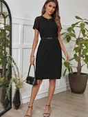 Lucky Life Kadın Kısa Kollu Bisiklet Yaka Dantel Detaylı Düğmeli Modal Elbise thumbnail 3