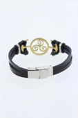 Gold Renk Metal Aksesuarlı Siyah Renk Deri Erkek Bileklik - 2
