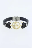 Gold Renk Metal Aksesuarlı Siyah Renk Deri Erkek Bileklik - 1