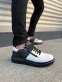 JY155 Warrior Bağcıklı ve Fermuarlı Cilt Erkek Günlük Sneaker Ayakkabı CST - Siyah/Beyaz - 1