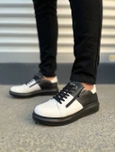 JY155 Warrior Bağcıklı ve Fermuarlı Cilt Erkek Günlük Sneaker Ayakkabı CST - Siyah/Beyaz - 2