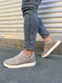 JY0118 REX Bağcıklı Keten Kumaş Erkek Günlük Sneaker Ayakkabı KKT - Bej - 3