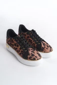 MINA Bağcıklı Ortopedik Taban Leopar Desenli Kadın Sneaker Spor Ayakkabı  TBT - Kahverengi - 4