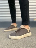 JY204 Flex Bağcıklı Keten Kumaş Erkek Günlük Sneaker Ayakkabı KKT - Kahverengi/Krem - 2