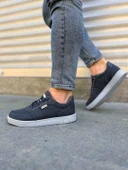 JY0118 REX Bağcıklı Keten Kumaş Erkek Günlük Sneaker Ayakkabı KGT - Füme - 3