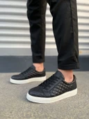 JY166 Prestige Bağcıklı Cilt Kapitone Desenli Erkek Günlük Sneaker Ayakkabı CBT - Siyah - 2