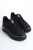 MINA Bağcıklı Ortopedik Taban Kadın Sneaker Spor Ayakkabı  CST - Siyah/Gümüş - 4