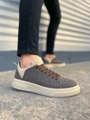 JY204 Flex Bağcıklı Keten Kumaş Erkek Günlük Sneaker Ayakkabı KKT - Kahverengi/Krem - 1