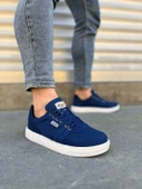 JY0118 REX Bağcıklı Keten Kumaş Erkek Günlük Sneaker Ayakkabı KBT - Lacivert - 1