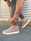 JY0118 REX Bağcıklı Keten Kumaş Erkek Günlük Sneaker Ayakkabı KKT - Bej - 2