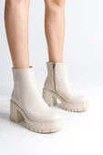 LISSE Fermuarlı Ortopedik Taban Kalın Topuklu Kadın Bot CKT - Krem thumbnail 1