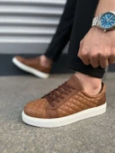 JY166 Prestige Bağcıklı Cilt Kapitone Desenli Erkek Günlük Sneaker Ayakkabı CBT - Taba - 3