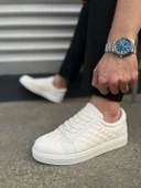 JY166 Prestige Bağcıklı Cilt Kapitone Desenli Erkek Günlük Sneaker Ayakkabı CBT - Beyaz - 3