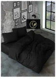 Gasel Home Ranforce Çift Kişilik Lastikli Çarşaflı Nevresim Takımı Simple Siyah - 1