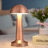 Mantar Model Bronz Renk Şarjlı Dokunmatik 3 Renkli LED Masa Lambası thumbnail 4