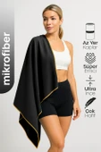 Unisex Mikrofiber Plaj Havlusu 80x130 cm Yumuşak Dokulu Deniz Banyo Sporcu Havlusu Large Boy Siyah thumbnail 1
