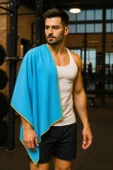 Unisex Mikrofiber Plaj Havlusu 80x130 cm Yumuşak Dokulu Deniz Banyo Sporcu Havlusu Large Boy Turkuaz thumbnail 6