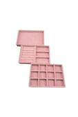 Süet Kumaş Pembe Renk 3 lü Takım Takı Sergileme Standı - 2