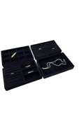 Süet Kumaş Siyah Renk 4 lü Takım Çekmeçe İçi Takı Standı thumbnail 3