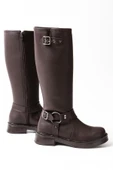 02-312 Kahverengi Toka Aksesuarlı Fermuarlı Günlük Kadın Çizme thumbnail 4