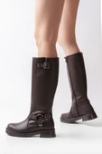 02-312 Kahverengi Toka Aksesuarlı Fermuarlı Günlük Kadın Çizme thumbnail 2