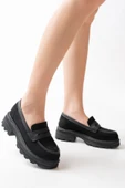 746-759 Siyah Süet Günlük Yüksek Tabanlı Loafer Ayakkabı - 1